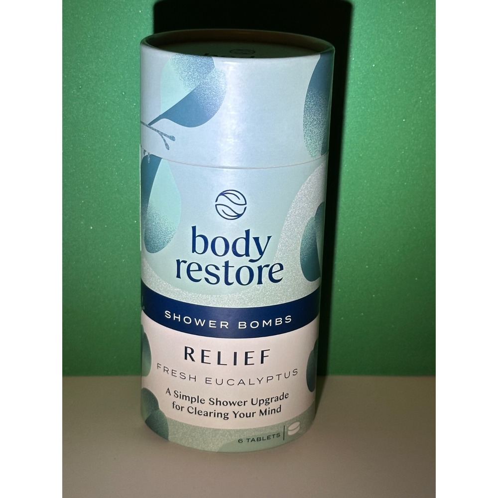 Body Restore Shower Bombs ~ "RELIEF" 6 pk Aromatherapy ~ Fresh Eucalyptus 5.3 oz